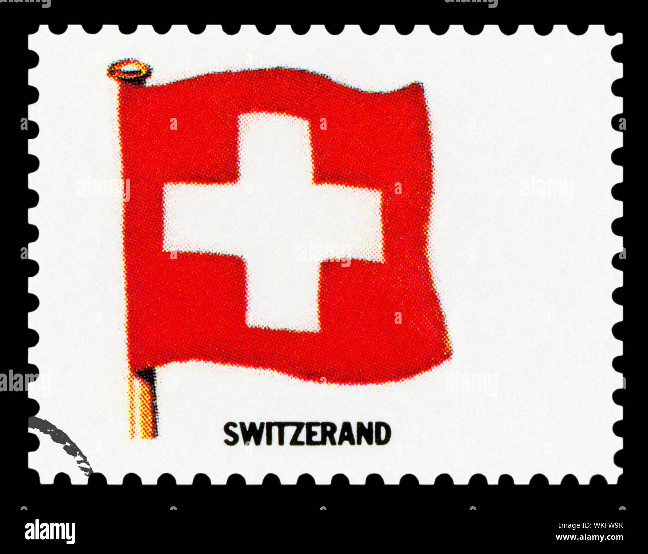 SWITZERLAND FLAG - Postage Stamp isolated on black background. Stock Photo