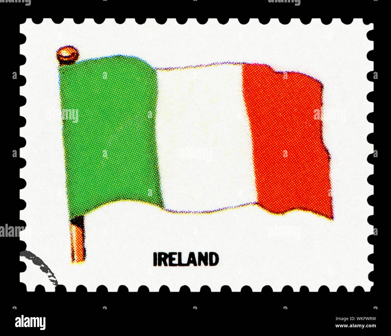 IRELAND FLAG - Postage Stamp isolated on black background. Stock Photo