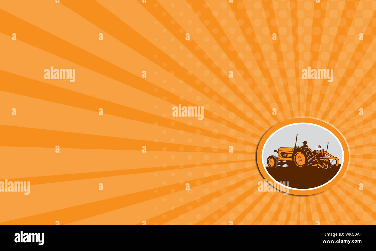 Business card showing illustration of a vintage tractor with farmer ...