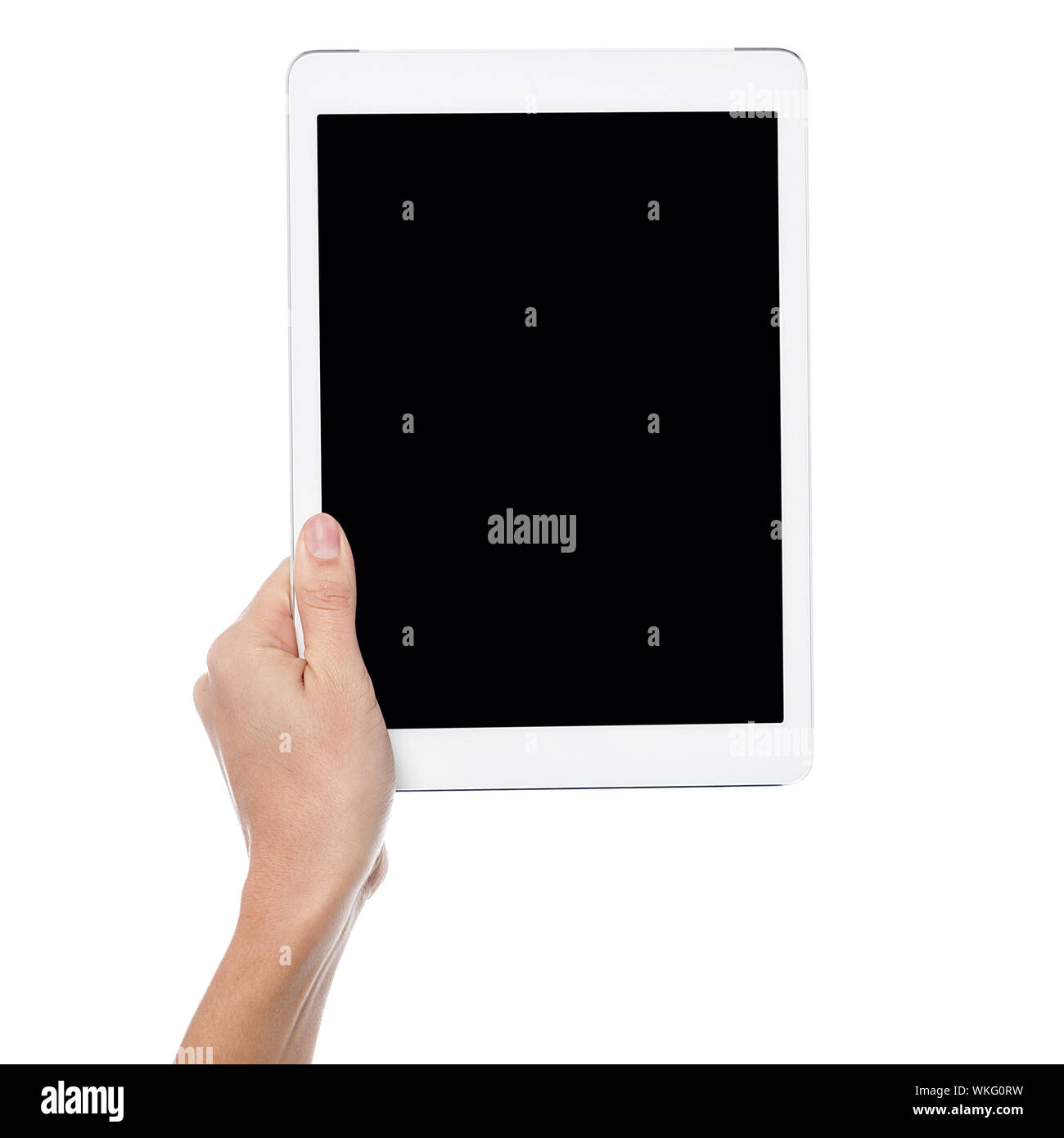 Woman hand displaying new tablet pc Stock Photo