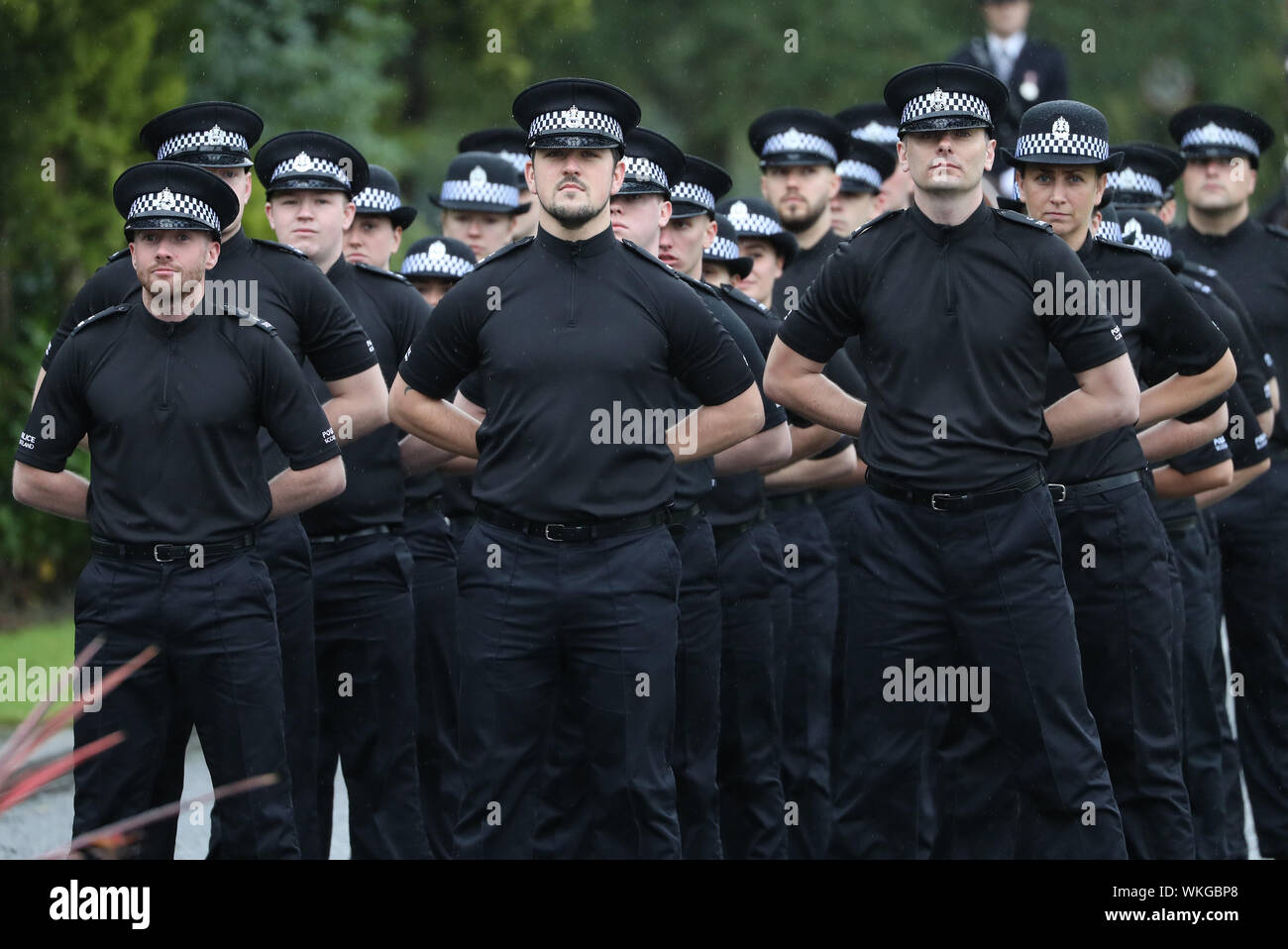 Police Scotland officers on probation, take part in the Scottish Police Memorial Service at Police Scotland headquarters at Tulliallan. PA Photo. Picture date: Wednesday September 4, 2019. The annual event, is attended by the families of officers who have died on duty in Scotland, as well as senior officers and politicians. This year the constitution of the Scottish Police Memorial Trust has been amended to enable the names of all those who died on duty whilst serving with a policing agency in Scotland to also be included on the memorial at Tulliallan. See PA story SCOTLAND Memorial. Photo Stock Photo