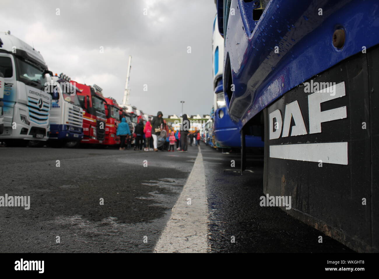 A DAF mudguard with other lorries in the background seen at Causeway Coast Truckfest 2019 Stock Photo