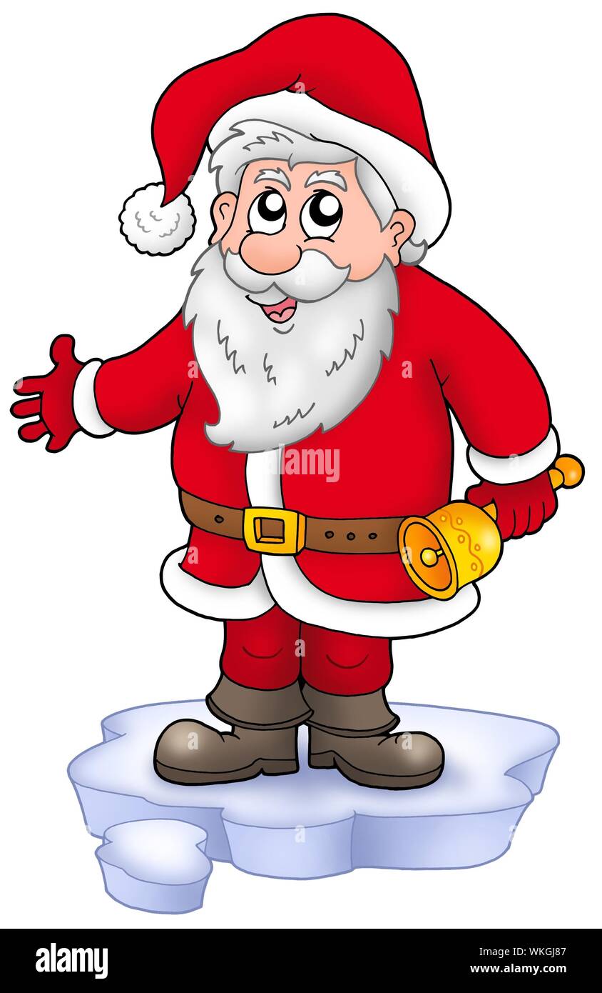 Cute Santa Claus With Bell On Snow Color Illustration Stock