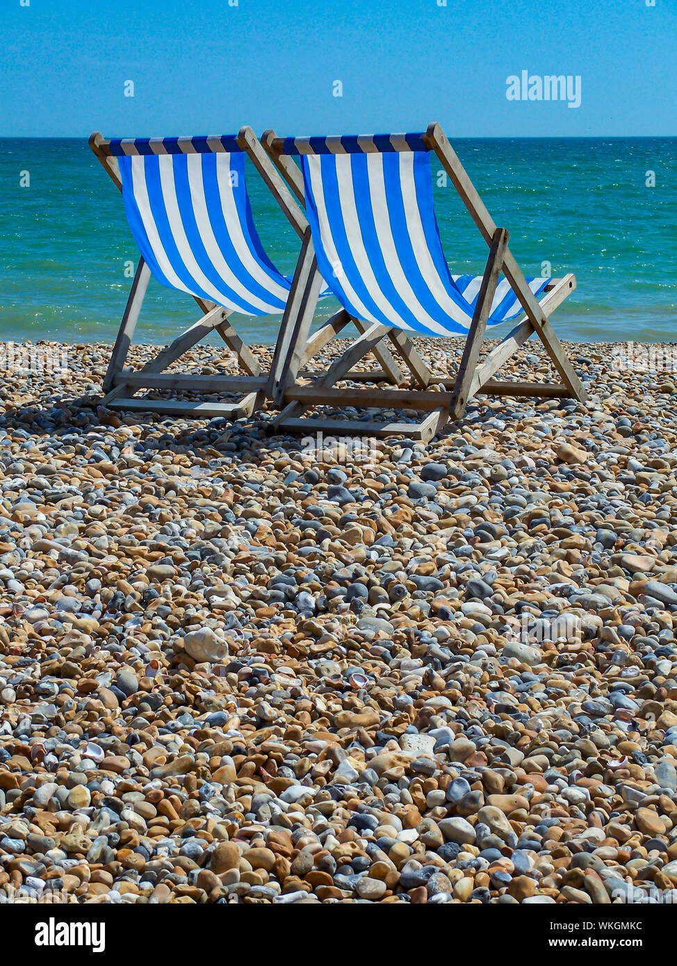 Deck Chairs on Beach Stock Photo Alamy