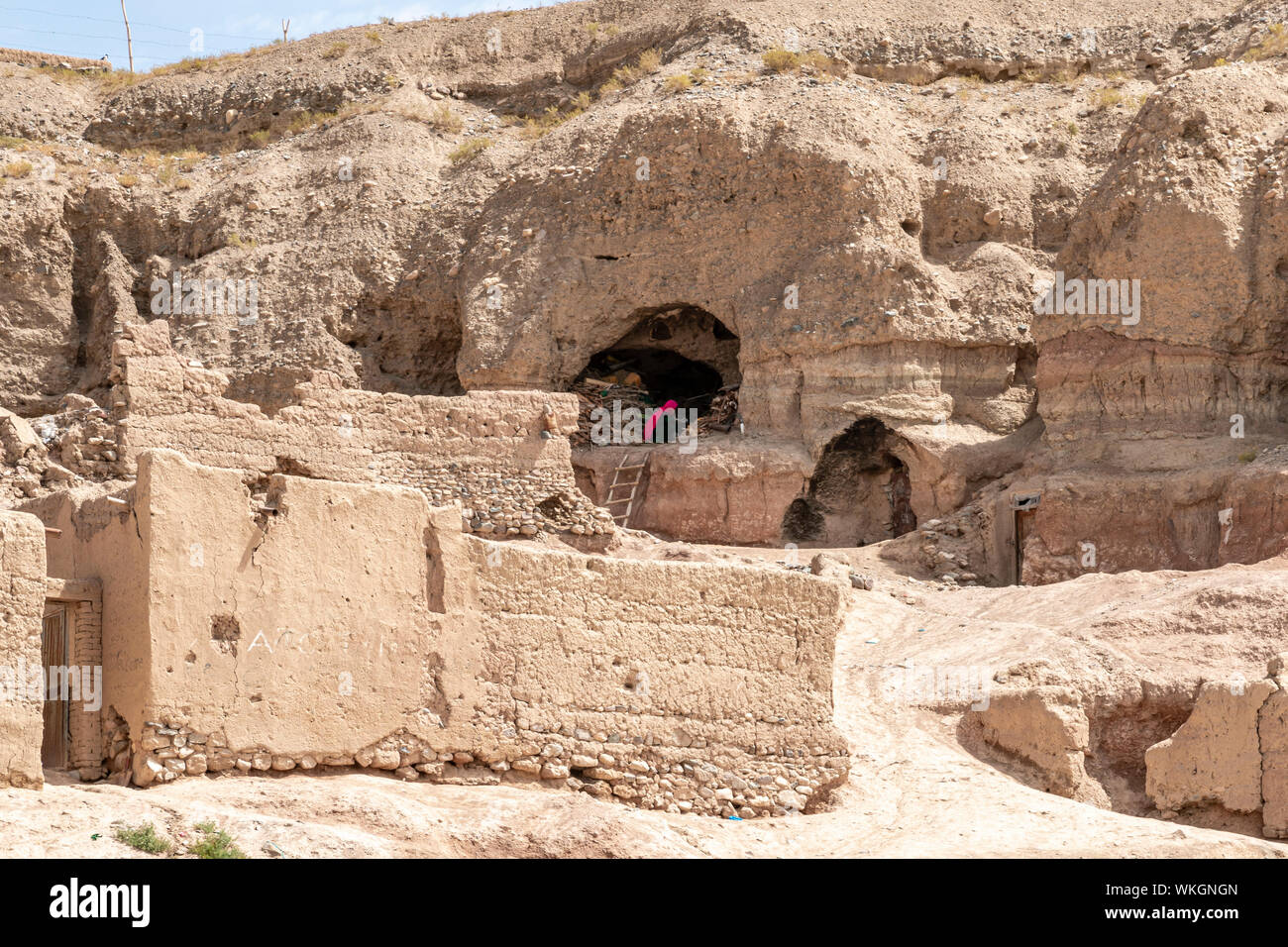 Cave houses of afghanistan's bamiyan province. Stock Photo