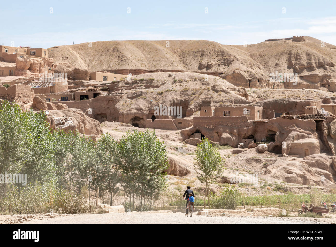 Cave houses of afghanistan's bamiyan province. Stock Photo