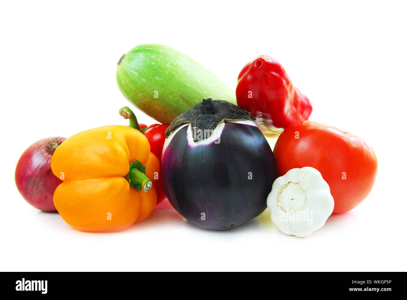 Assorted garden vegetables isolated on white background Stock Photo