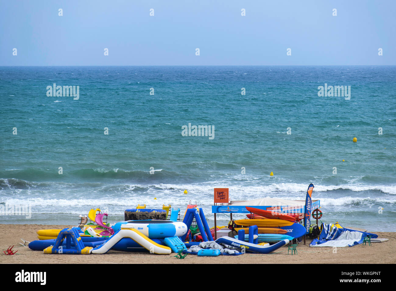 Air mattresses outside water in the seashore Stock Photo