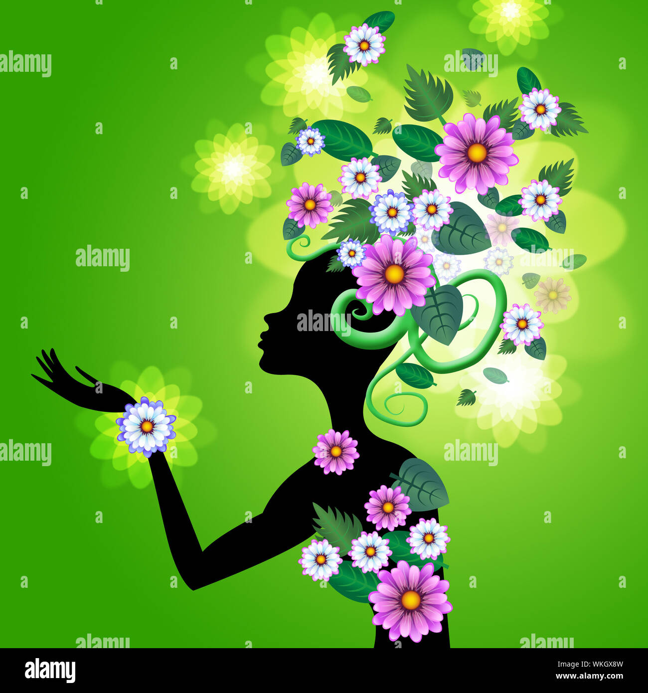 Flowers Hair Meaning Petals Lady And Hairstyle Stock Photo Alamy