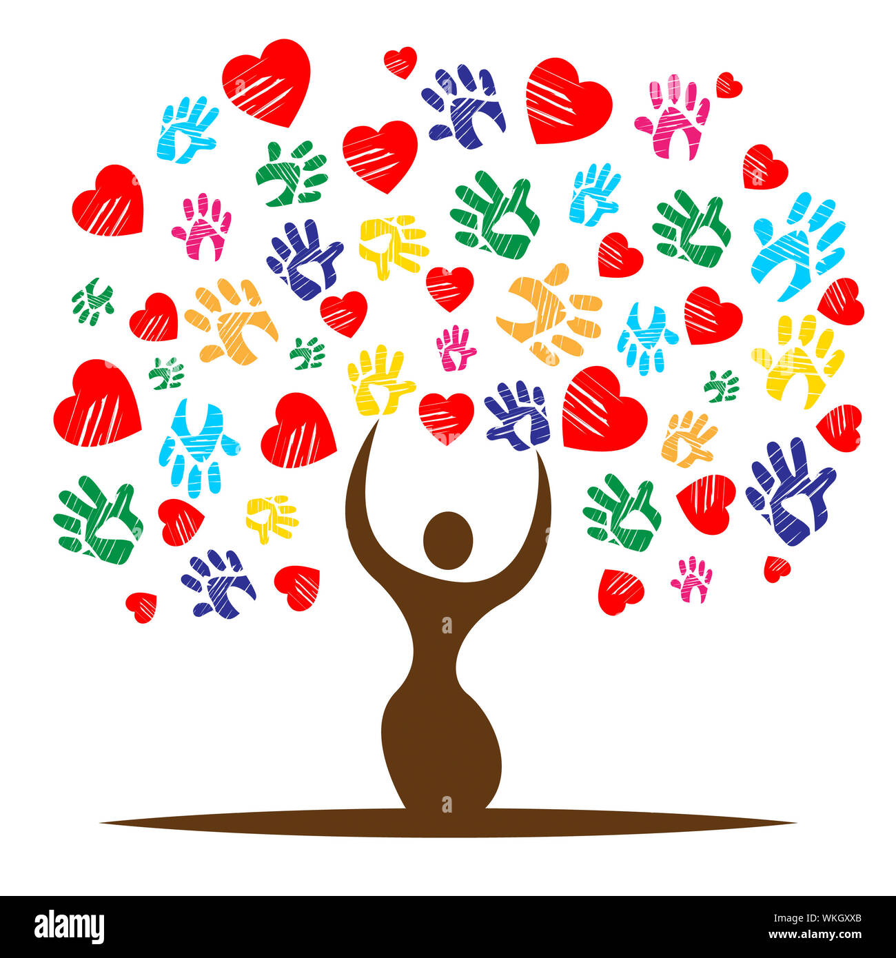 Colourful Handprints Showing Valentine's Day And Child Stock Photo