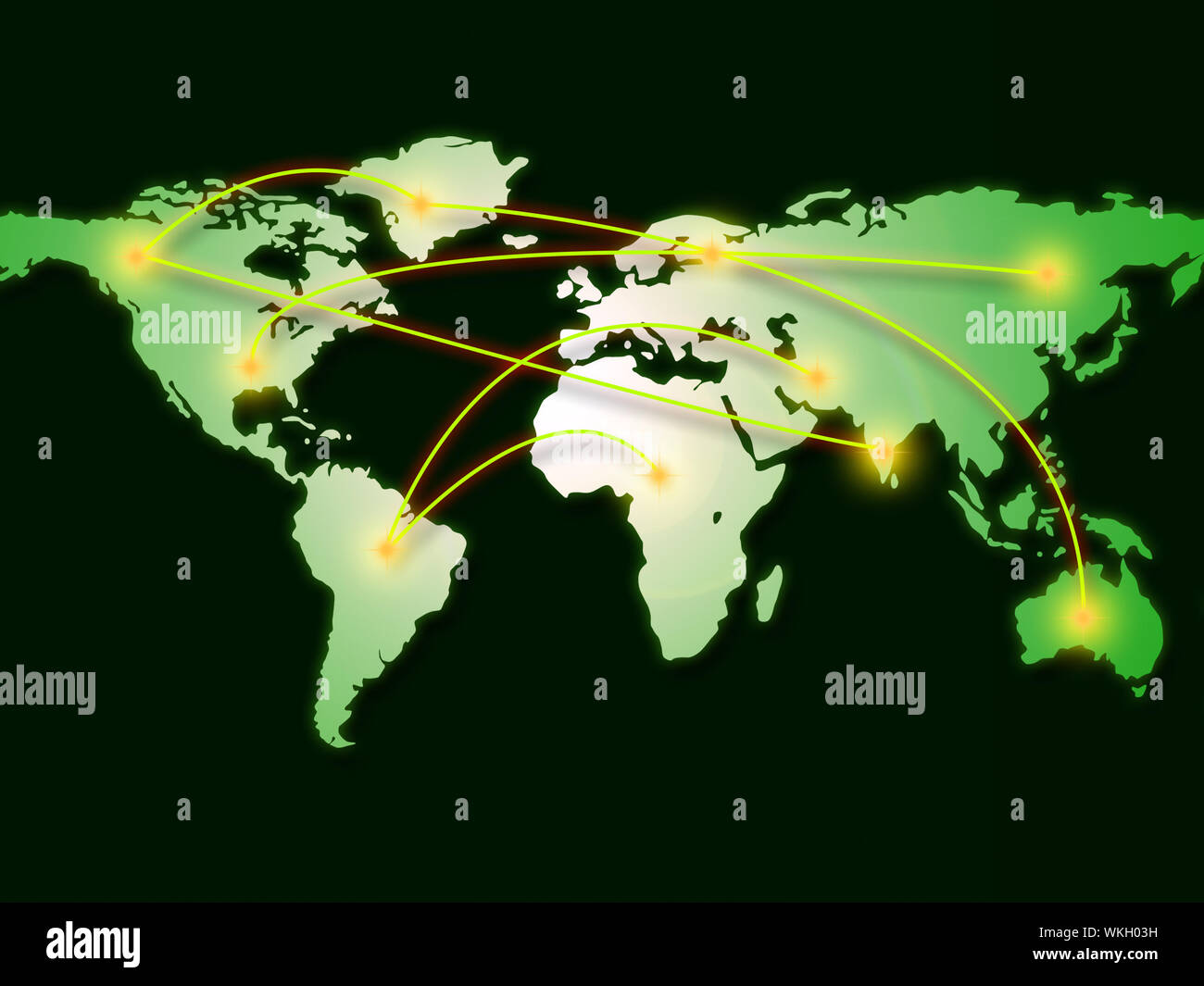 World Map Showing Lan Network And Geographical Stock Photo - Alamy