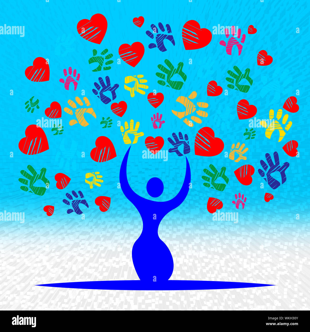 Handprints Colourful Meaning Valentines Day And Branch Stock Photo - Alamy