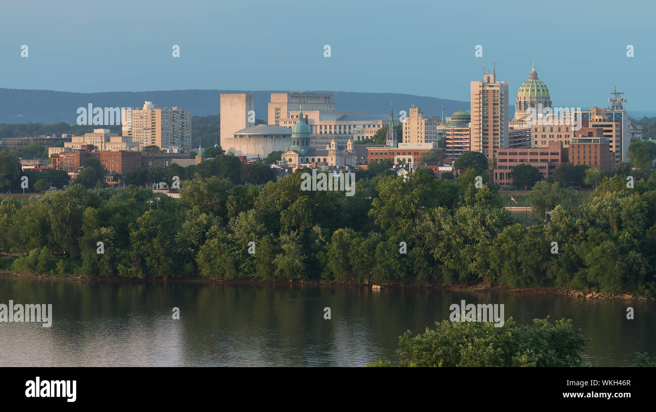 Downtown Harrisburg and the Susquehanna River from Negley Park at 418 Cumberland Road in Lemoyne, Pennsylvania Stock Photo