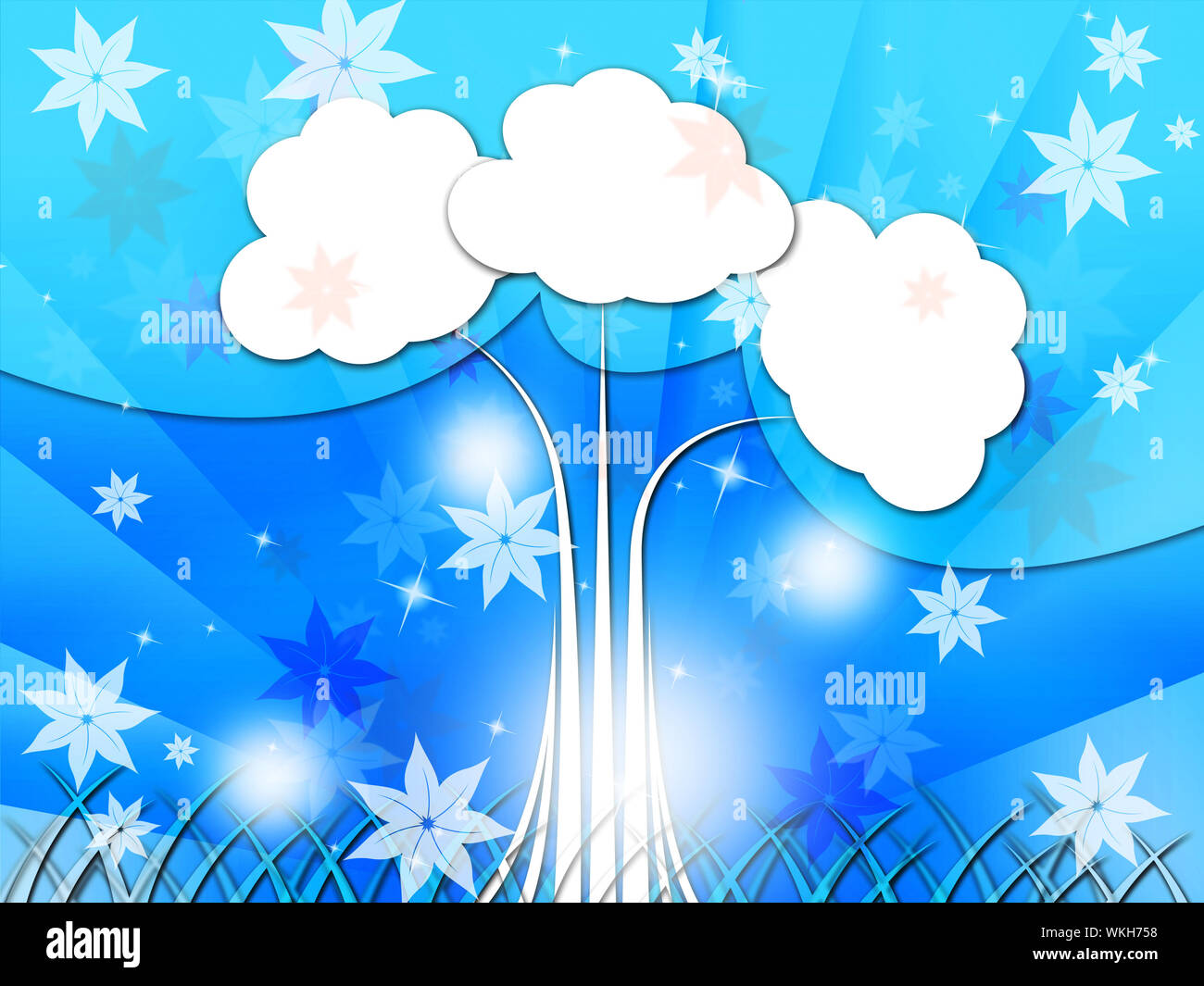 Blue Nature Background Showing Tree Flowers And Grass Stock Photo Alamy