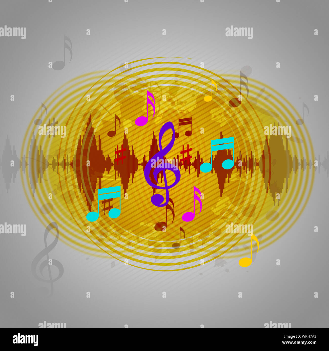 Yellow Music Background Meaning Discs Playing Or Tune Stock Photo