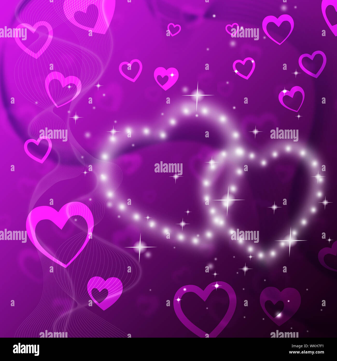 Purple Hearts Background Showing Romantic Fond And Glittering Stock Photo