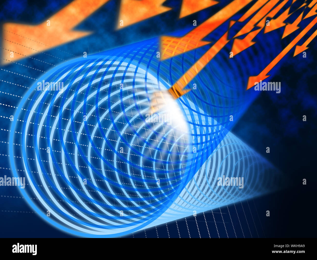 Blue Coil Background Meaning Light And Arrows Down Stock Photo