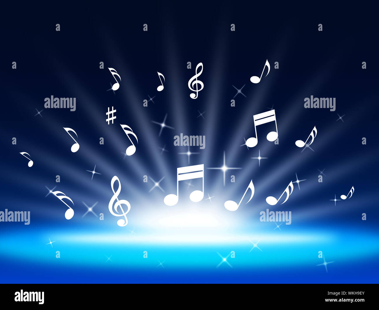 Blue Music Background Meaning Instruments And Soundwaves Stock Photo