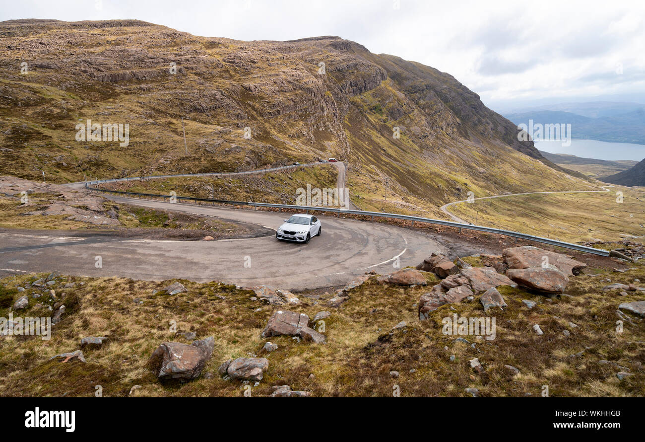 Bealach na ba pass on Applecross Peninsula on the North Coast 500 tourist motoring route in northern Scotland, UK Stock Photo