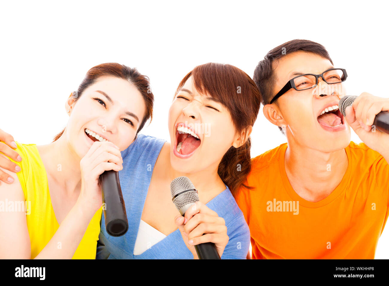 happy asian young group having fun singing with karaoke Stock Photo - Alamy