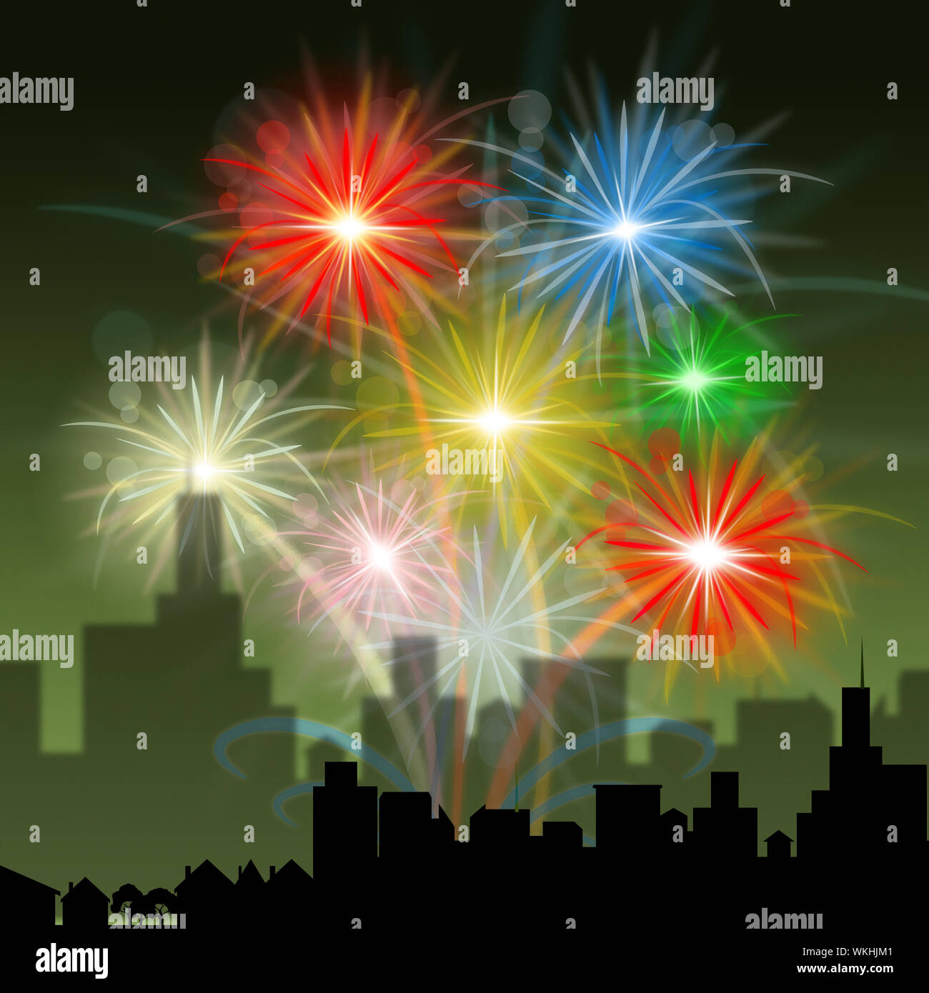 City Fireworks Meaning Explosion Background And Celebrate Stock Photo ...