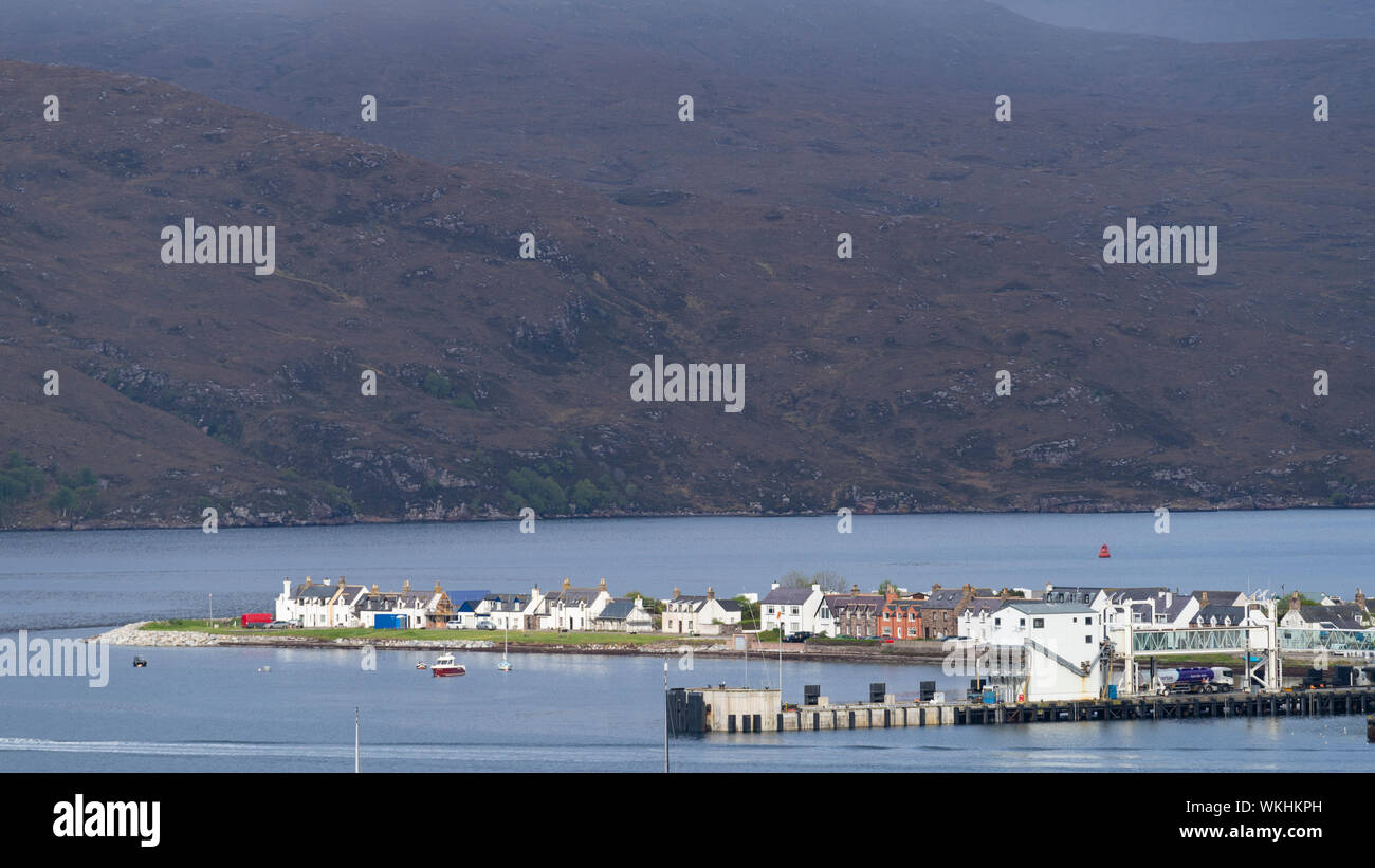 View of Ullapool on the North Coast 500 tourist motoring route in northern Scotland, UK Stock Photo