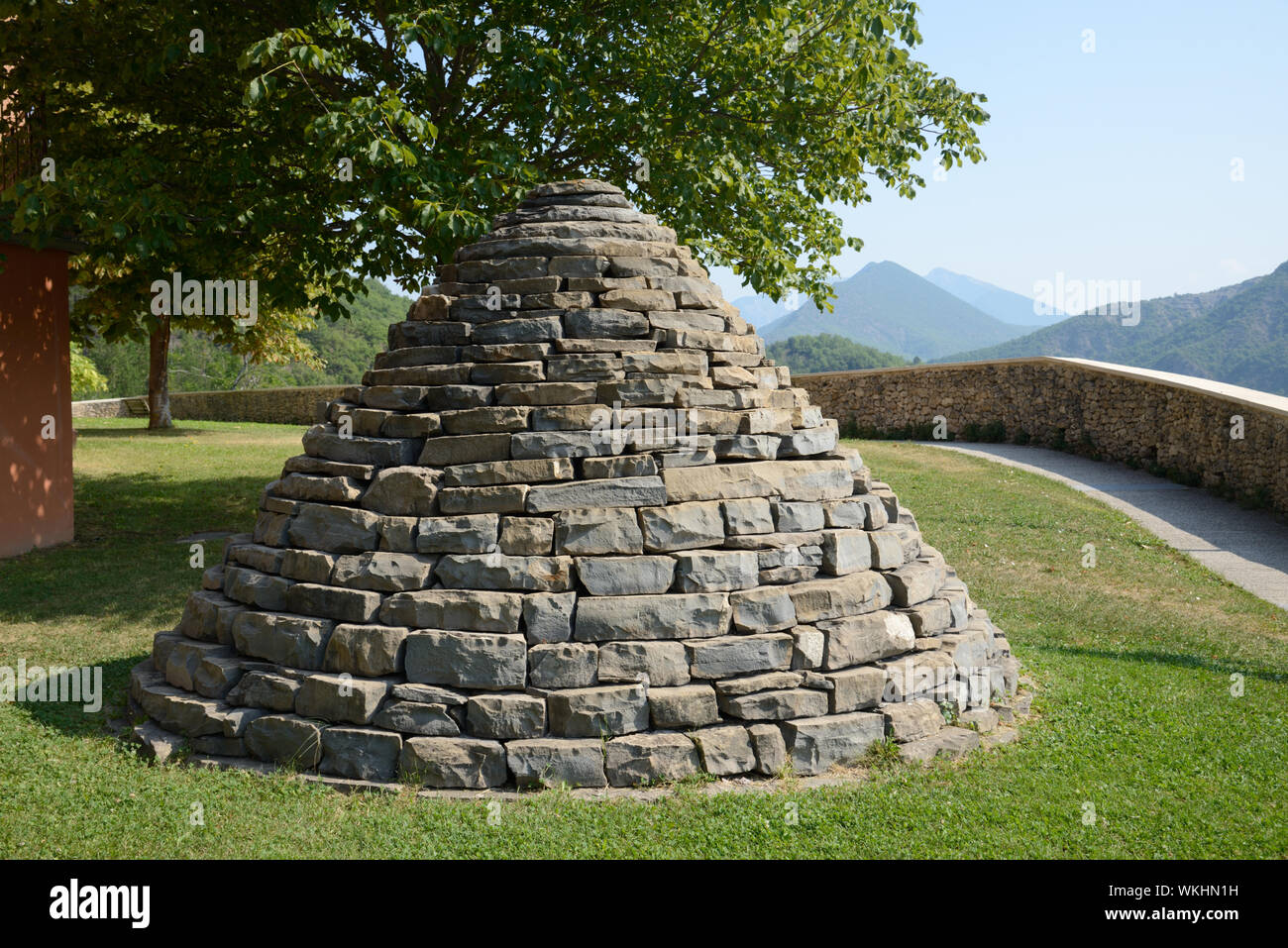 Land Art or Art Installation. Cairn by Andy Golsworthy in the Grounds or Garden of the Musée Promenade Park & Museum Digne-les-Bains Provence France Stock Photo