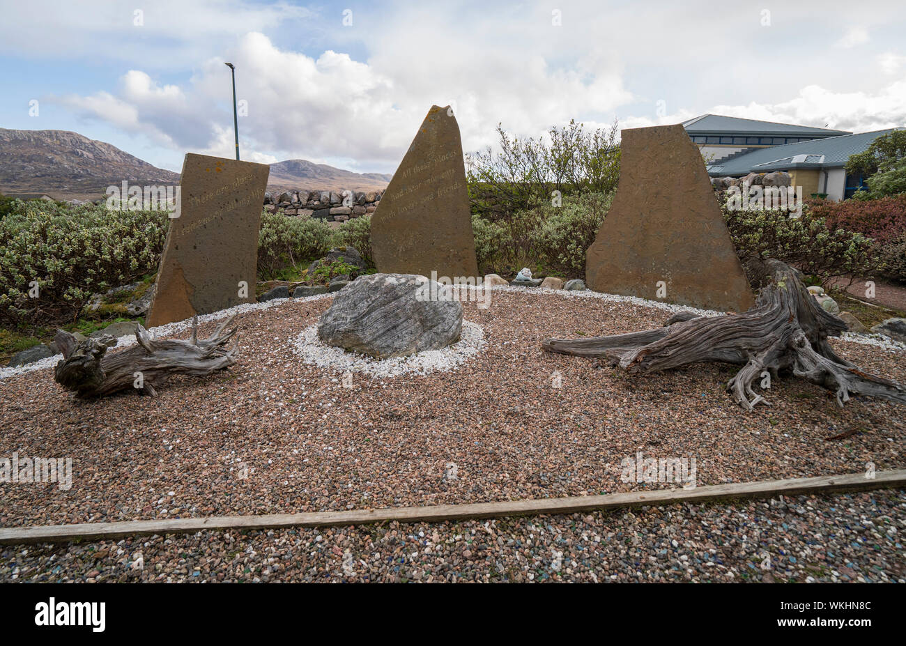 John Lennon Memorial in Durness on the  North Coast 500 tourist motoring route in Durness in northern Scotland, UK Stock Photo