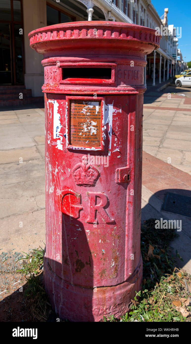 Old GR (King George) red postbox, Grahamstown (Makhanda), Eastern Cape, South Africa Stock Photo