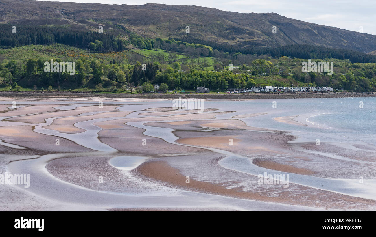 View of shoreline at Applecross village on the Applecross peninsula on the North Coast 500 tourist motoring route in northern Scotland, UK Stock Photo