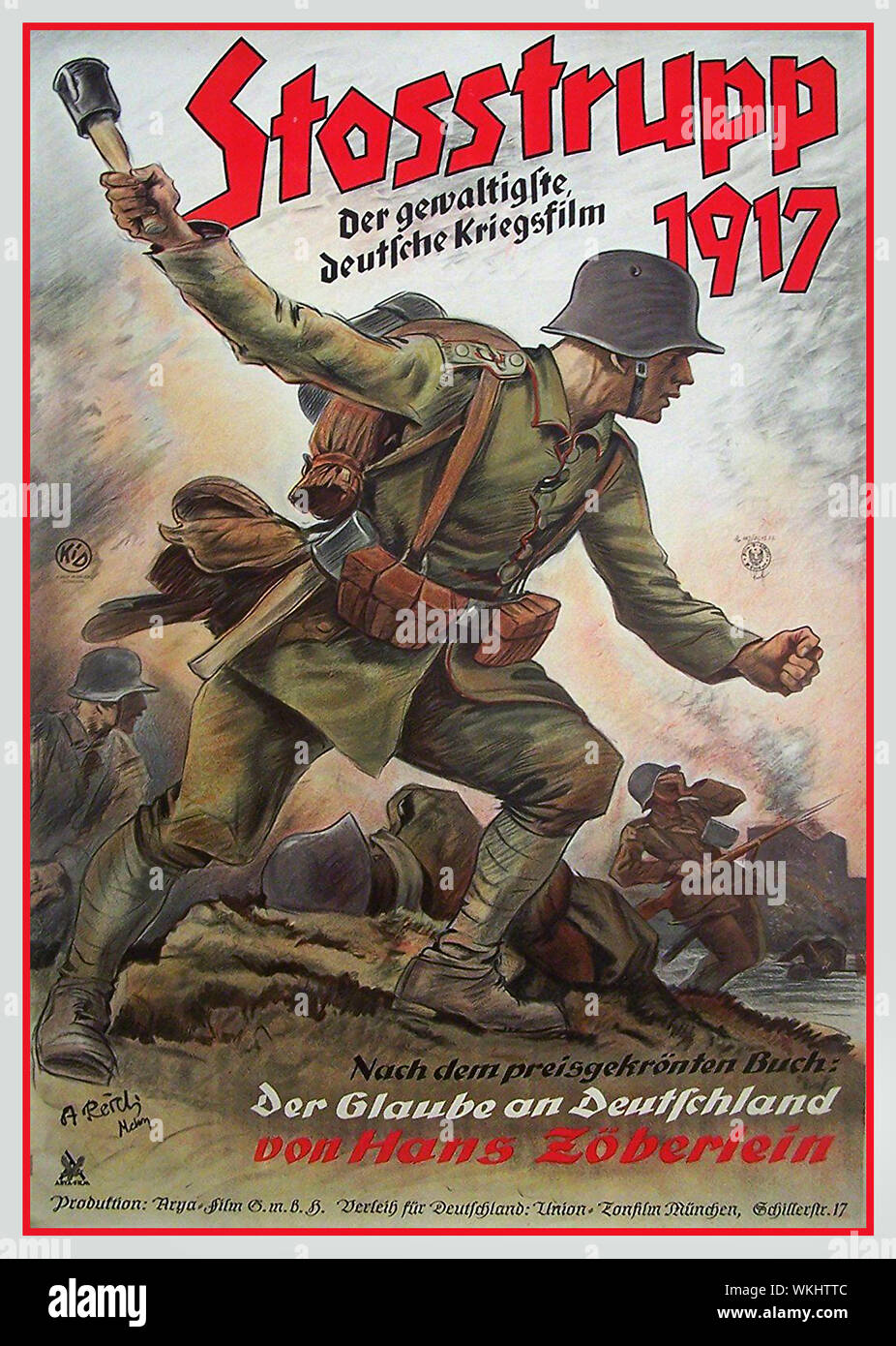 Vintage German First World War Film WW1 Shock Troop (Stosstrupp) is a 1934 propaganda German war film directed by Hans Zöberlein and starring Ludwig Schmid-Wildy, Beppo Brem and Max Zankl. It shows German soldiers fighting in the trenches during the First World War. It was based on the novel Der Glaube an Deutschland by Hans Zöberlein Stock Photo