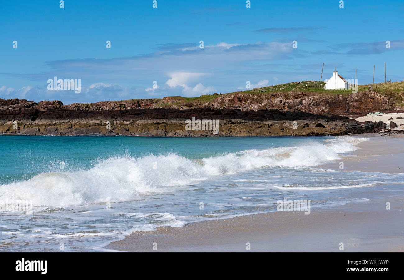 Beach at Clachtoll on the North Coast 500 tourist motoring route in northern Scotland, UK Stock Photo