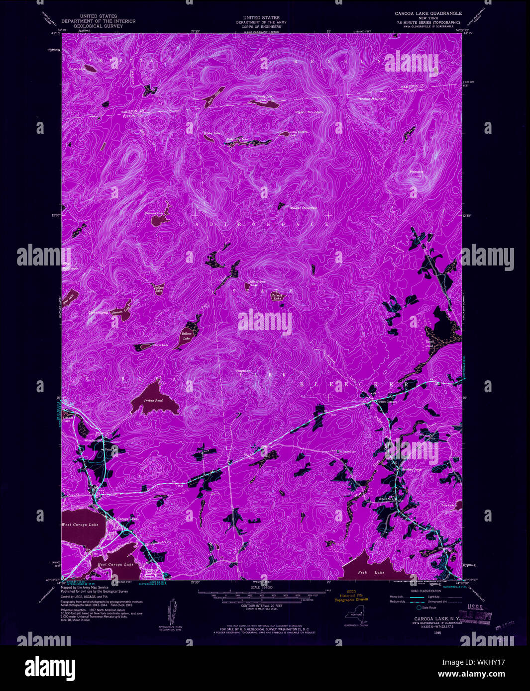 New York NY Caroga Lake 122816 1945 24000 Inverted Restoration Stock