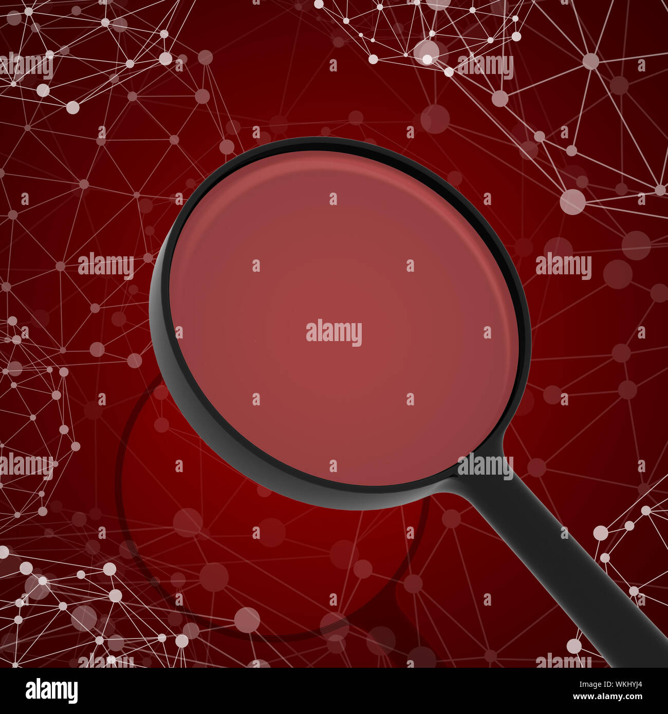 Magnifying glass examines network in background. Business concept Stock Photo