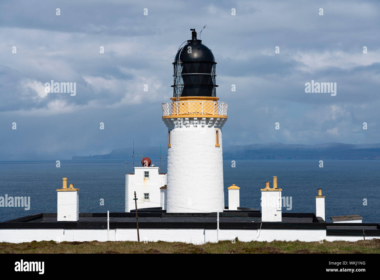 Dunnet Head Lighthouse on the North Coast 500 tourist motoring route in northern Scotland, UK Stock Photo