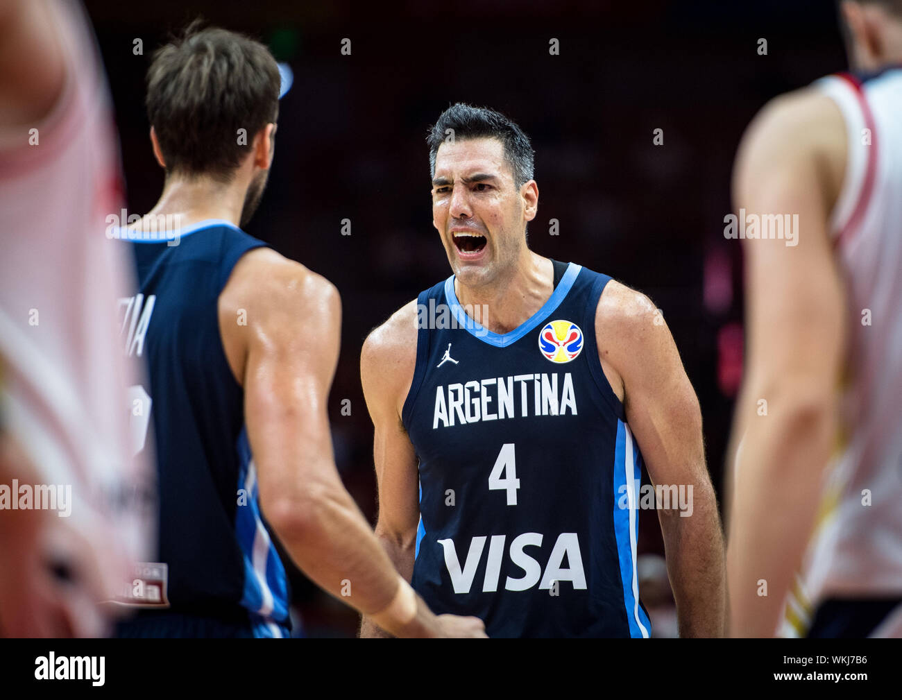 Wuhan China S Hubei Province 4th Sep 2019 Luis Scola C Of Argentina Celebrates During The Group B Match Between Russia And Argentina At The 2019 Fiba World Cup In Wuhan Capital Of