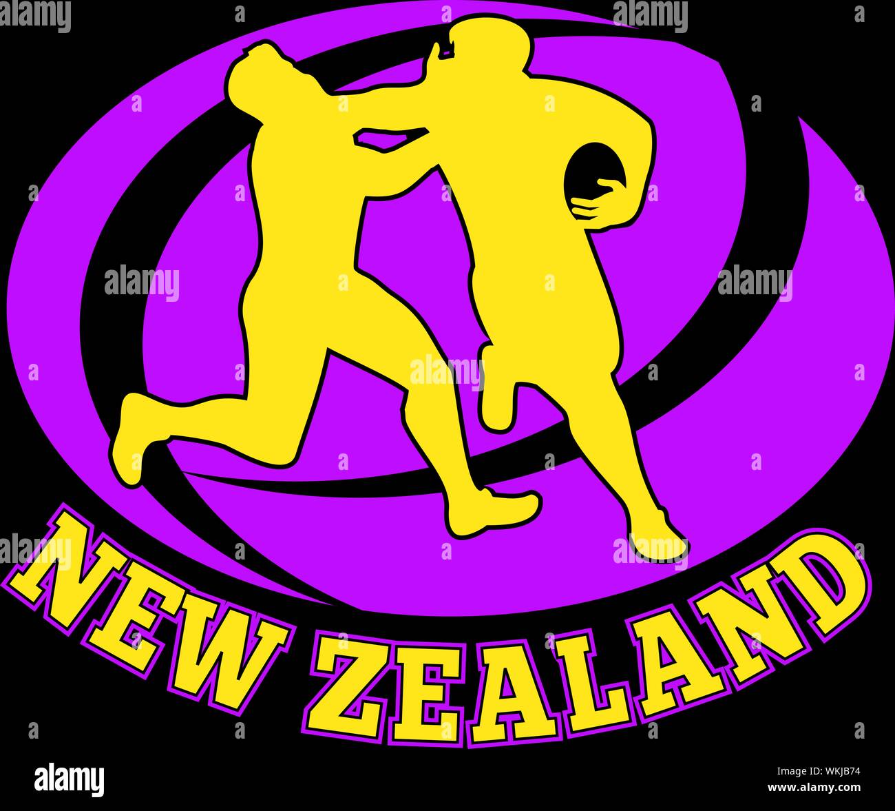 illustration of a Rugby player running fending off tackle with ball ...