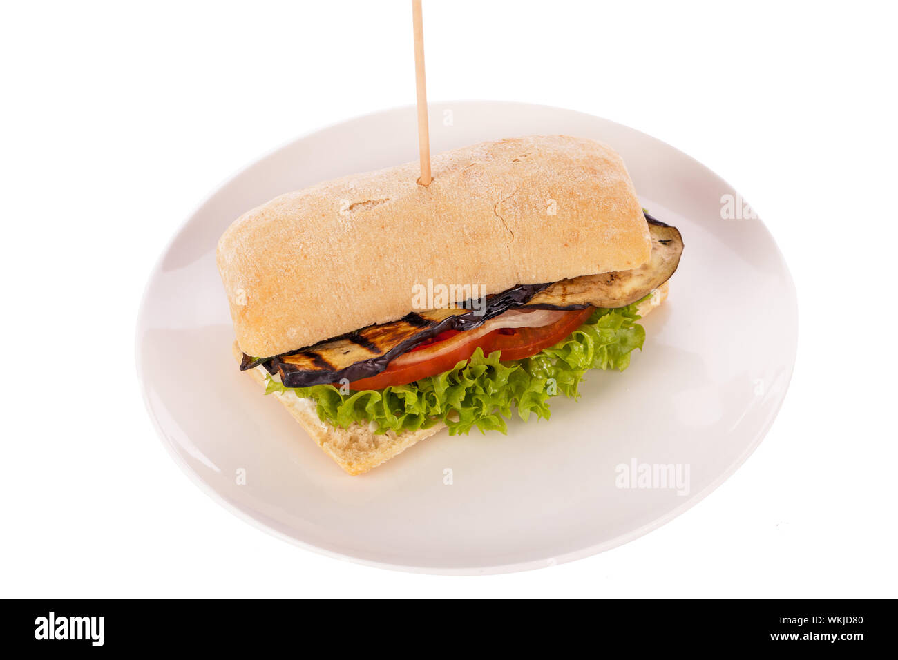 delicious vegan burger with ciabatta bread grilled eggplant and salad Stock Photo Alamy