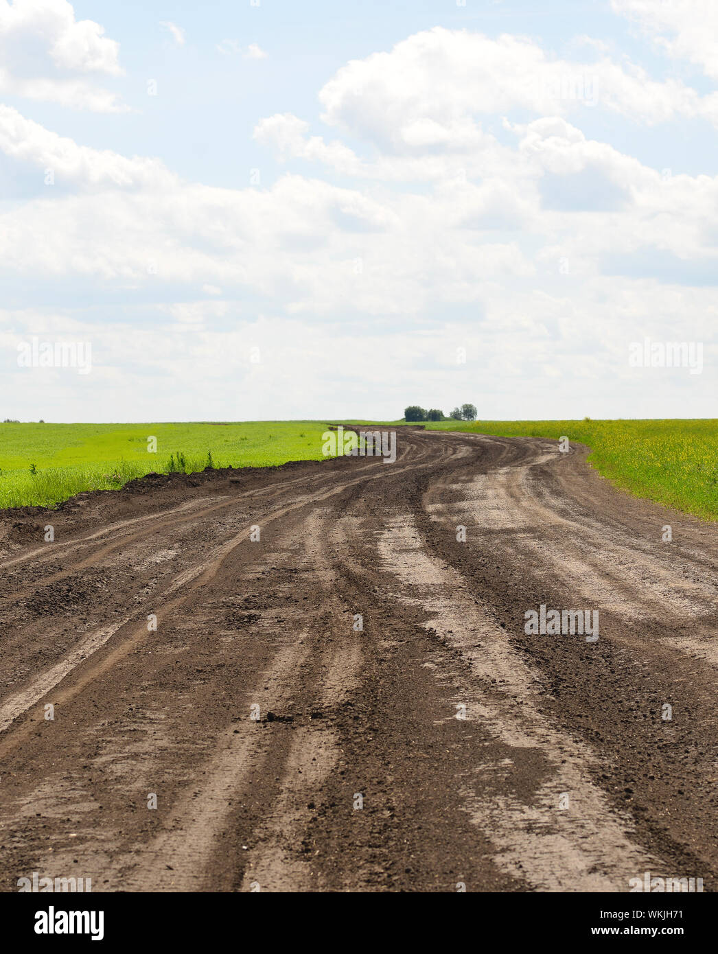 Summer landscape with green grass, road and clouds Stock Photo - Alamy