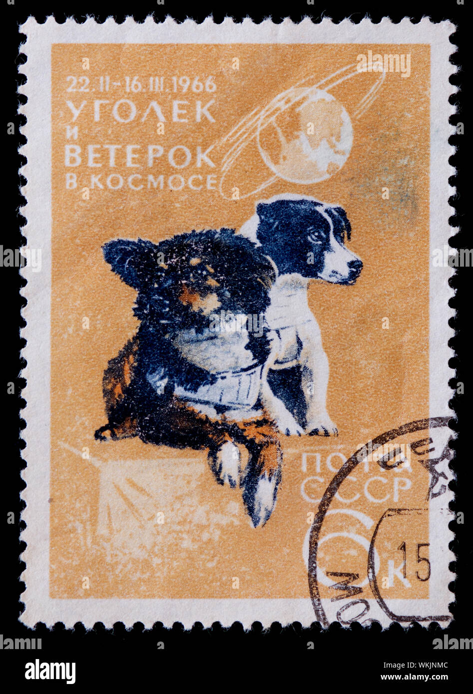 Soviet Union Postage Stamp - Dogs (Canis lupus familiaris) Ugolok and Weterok Stock Photo