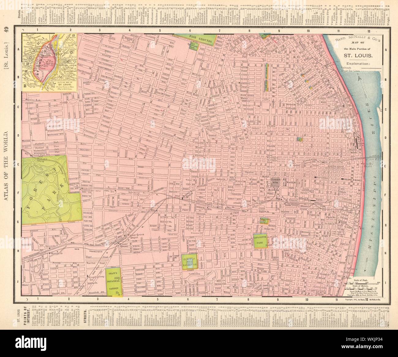 St. Louis town city map plan. Missouri. RAND MCNALLY 1906 old antique ...