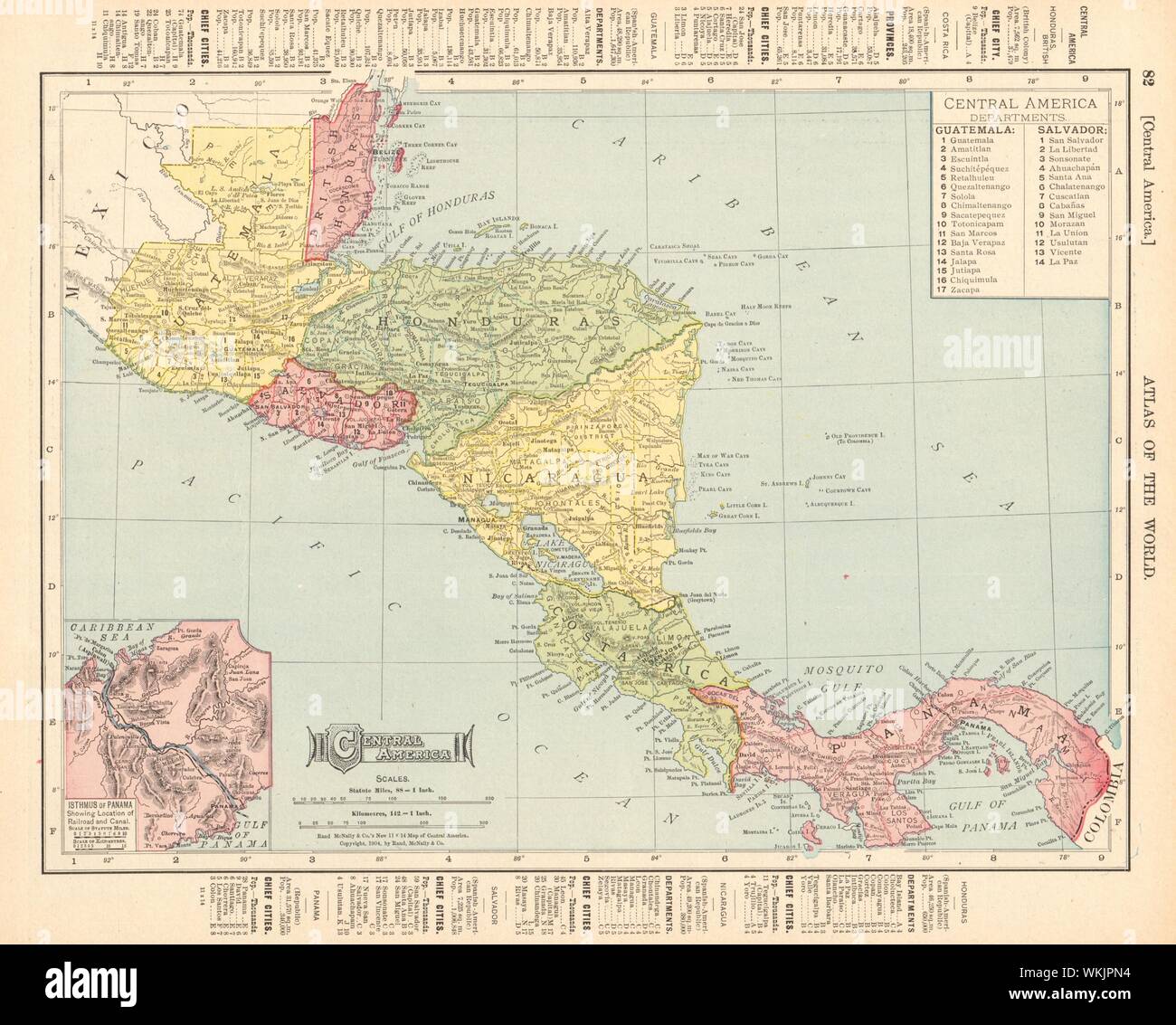 Central America. British Honduras Nicaragua Costa Rica. RAND MCNALLY 1906 map Stock Photo