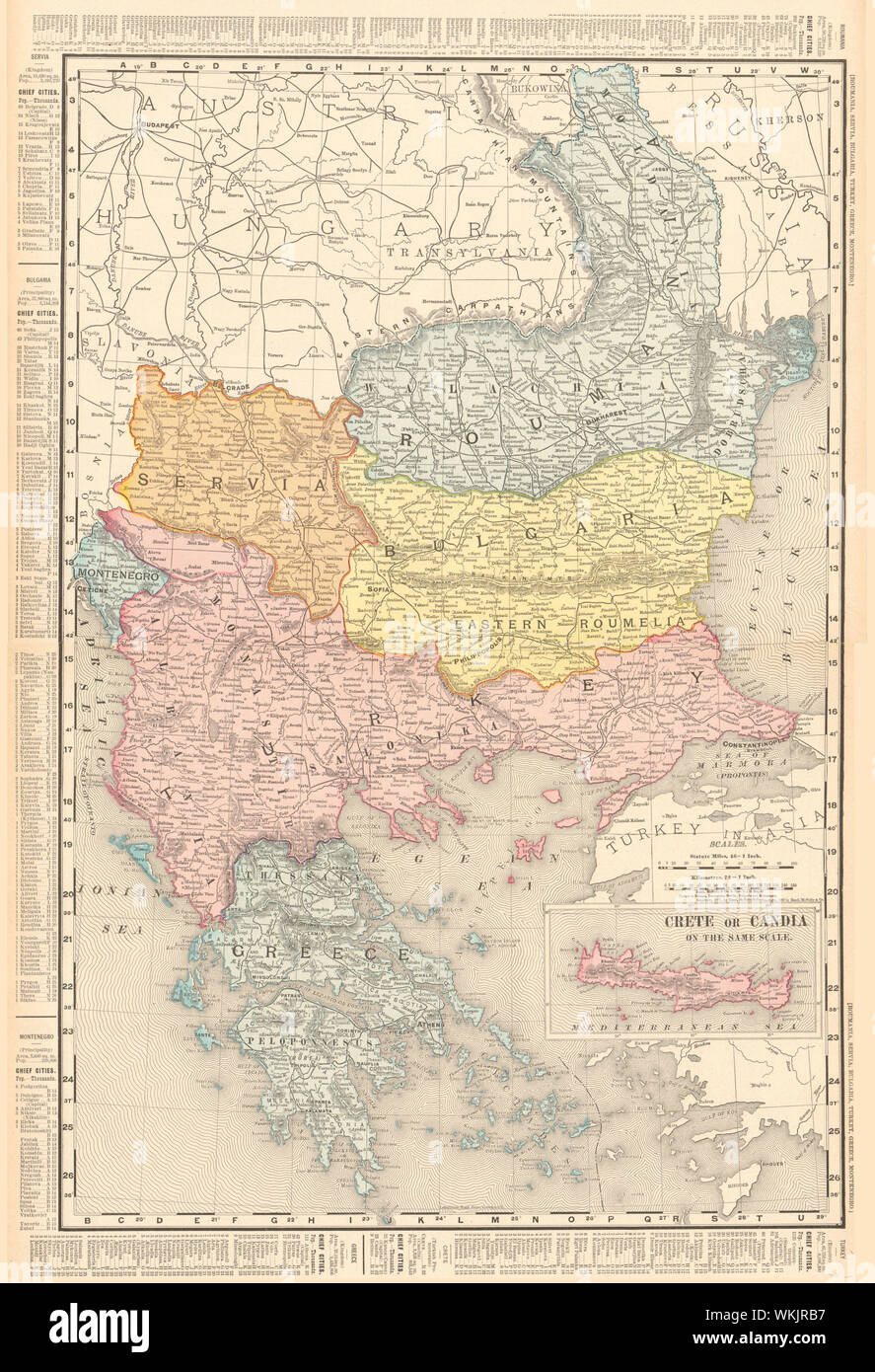 BALKANS Turkey Servia Roumania Bulgaria Greece Montenegro. RAND MCNALLY 1906 map Stock Photo