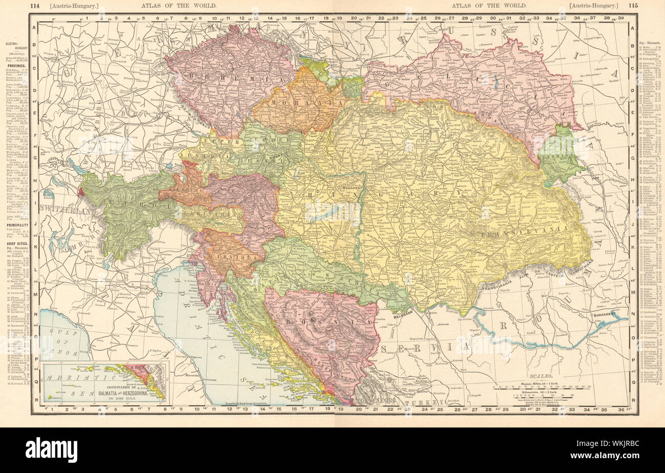 Austria-Hungary. Tyrol Bohemia Galicia Bosnia Croatia. RAND MCNALLY 1906 map Stock Photo