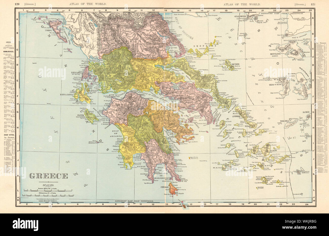 Greece. Aegean & Ionian islands. Cyclades. RAND MCNALLY 1906 old antique map Stock Photo