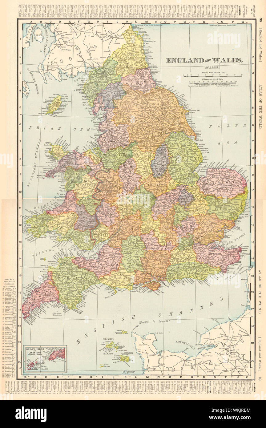 England and Wales in counties. Great Britain. RAND MCNALLY 1906 old map Stock Photo