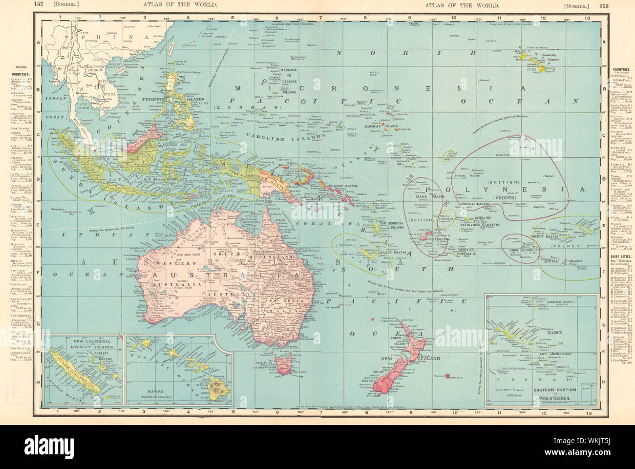 OCEANIA. Australasia Polynesia Micronesia Melanesia. RAND MCNALLY 1906 old map Stock Photo
