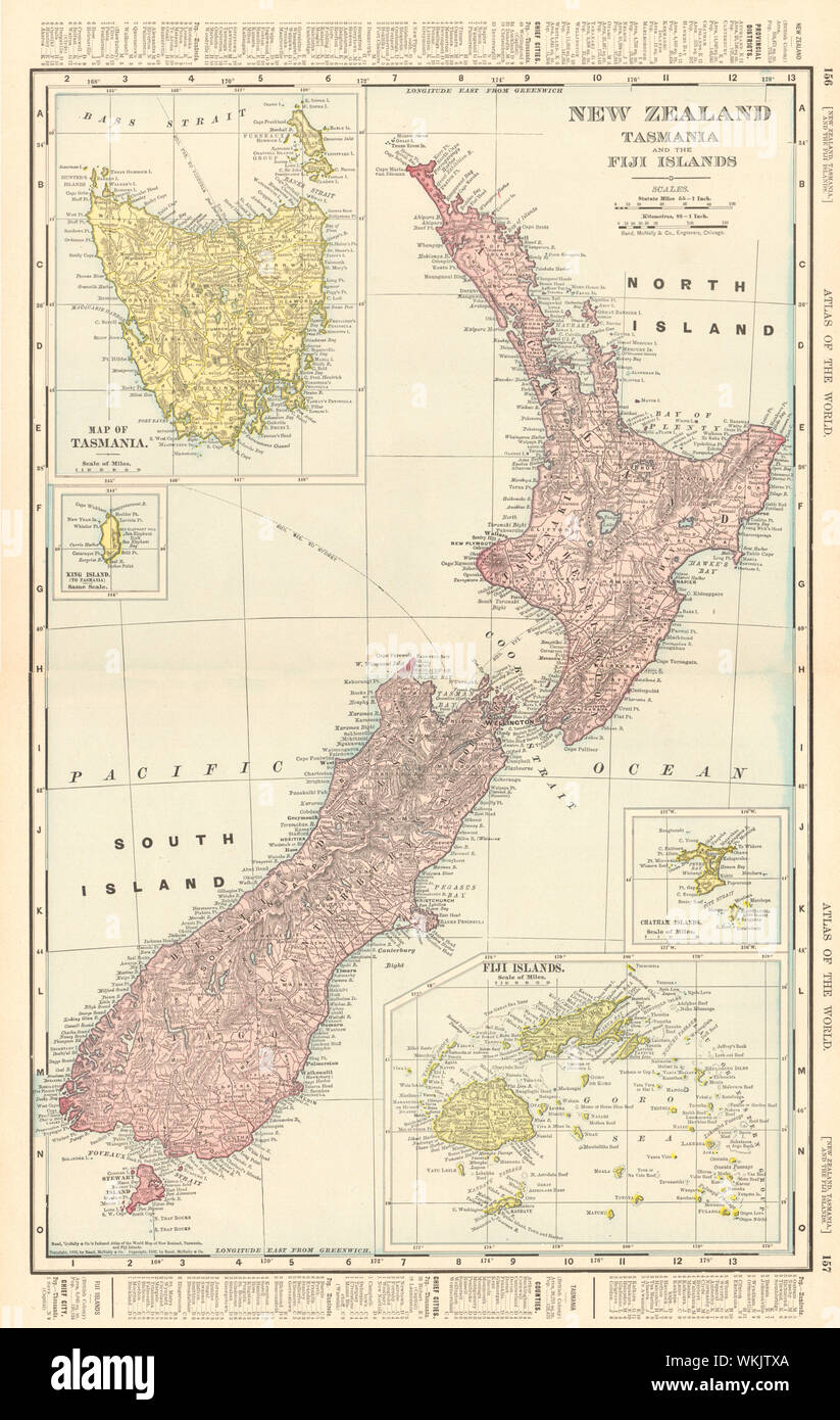 New Zealand Tasmania And Fiji Islands Chatham Islands Rand Mcnally 1906 Map Stock Photo Alamy