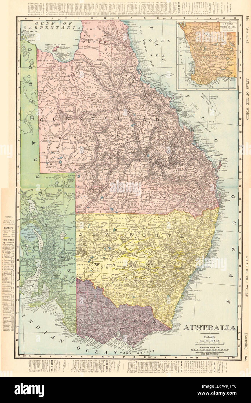 Eastern AUSTRALIA. Queensland Victoria New South Wales. RAND MCNALLY 1906 map Stock Photo