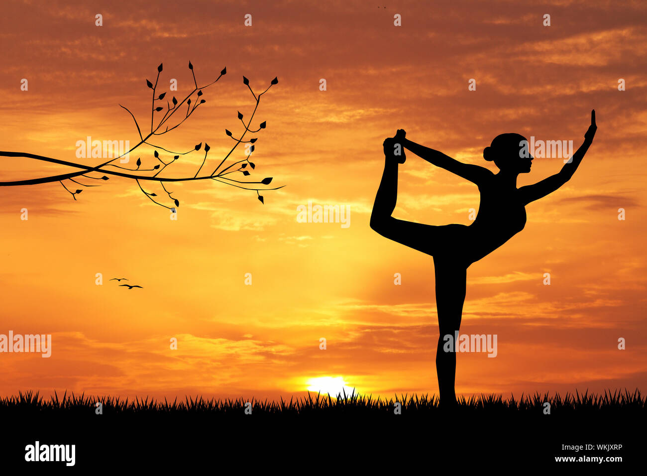 woman doing yoga at sunset Stock Photo - Alamy